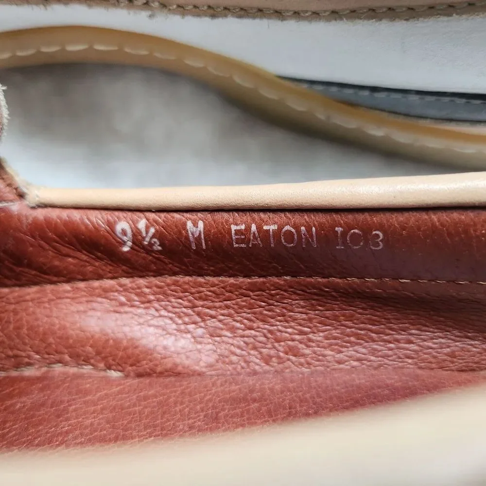Eaton Men shoes Size 9.5 M Tan & White  Leather‎ Boat Shoes